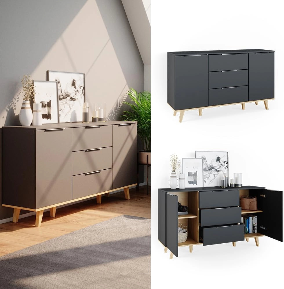 Cassettiera per camera da letto Nautica, Antracite, 138 x 82 cm, per riporre abiti e oggetti di uso quotidiano