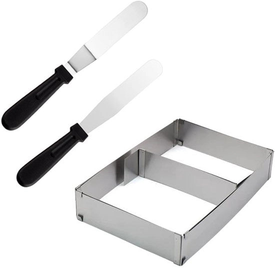 Stand per torta rettangolare, struttura estensibile, forma rettangolare per torte, acciaio inox, adatto per torte, mousses, tiramisù. Incluso pennello spray, 27,7*18*5cm.