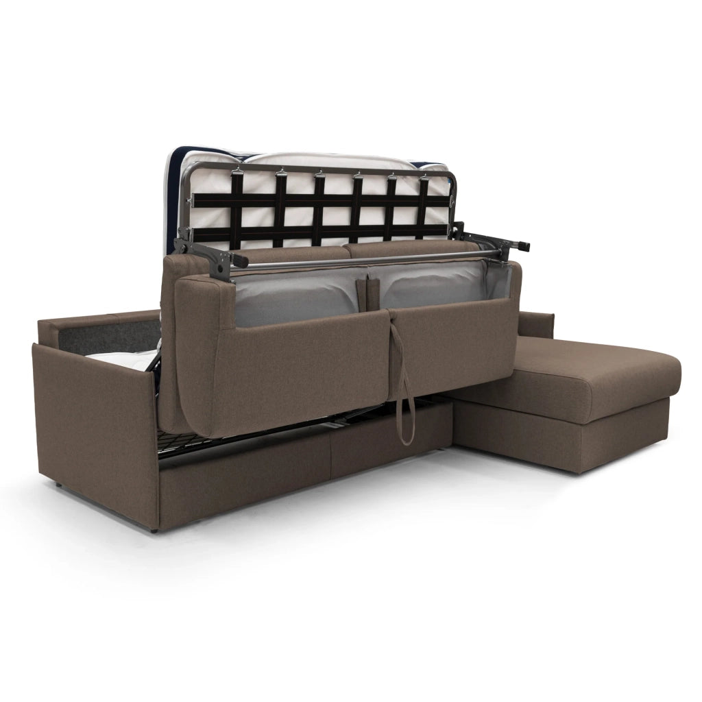 Evans Divano letto angolare con penisola in morbido tessuto impermeabile T13 252 cm Sinistro (mat. 140x197)  marrone