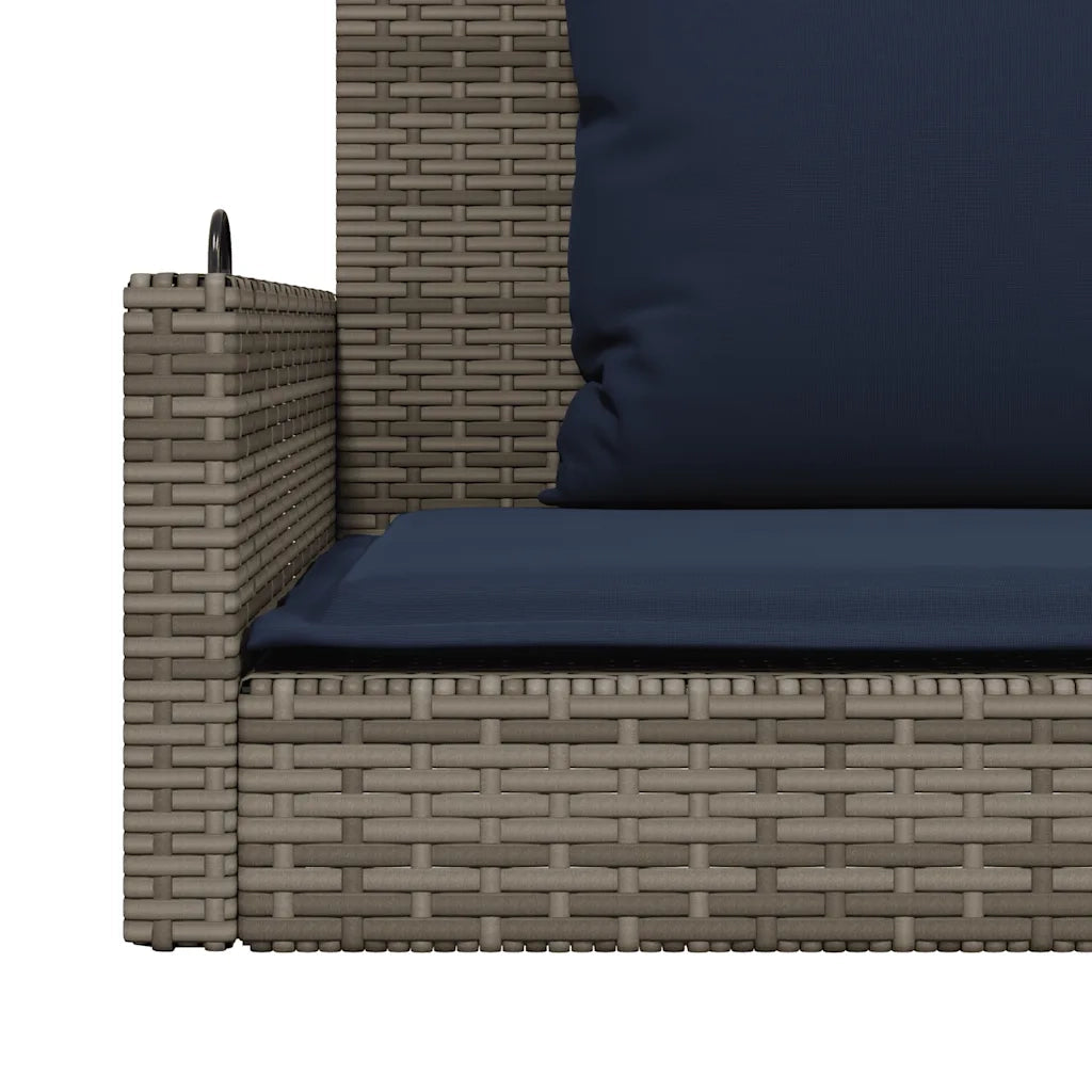 Panca a dondolo con cuscini-Sgabello-Panca da esterno grigia 119x56x48 cm in polyrattan