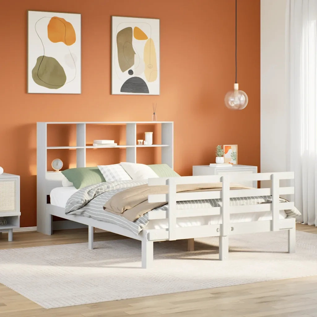 Letto Libreria senza Materasso-Struttura Letto con contenitore Bianco 160x200 cm Legno di Pino 336131