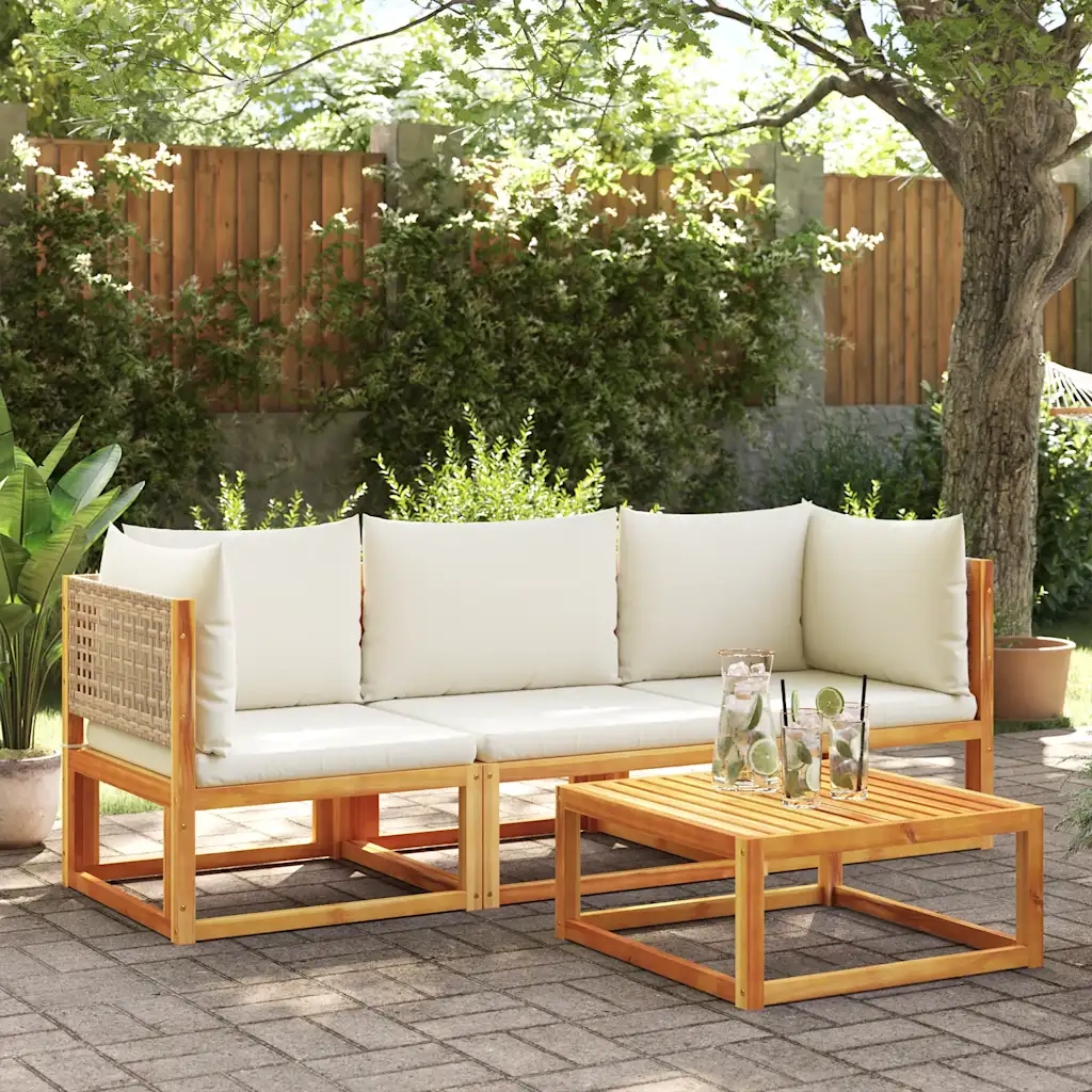 Divano da giardino angolare con cuscini in legno di acacia e rattan 4008176