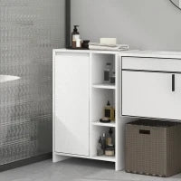 Mobiletto Bagno con 3 Ripiani Aperti e Armadietto a un'Anta con Mensola Regolabile, 53x30x80cm, Bianco
