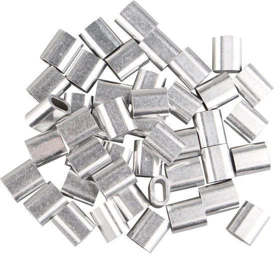 Crimpatura per Cavi 50 Unità - Connettore per Cavi in Alluminio - Forma Ovale - Adatto per Filo di Acciaio da 4 mm - Inox e Duraturo - Resistente alla Corrosione - Connettore per Cavi