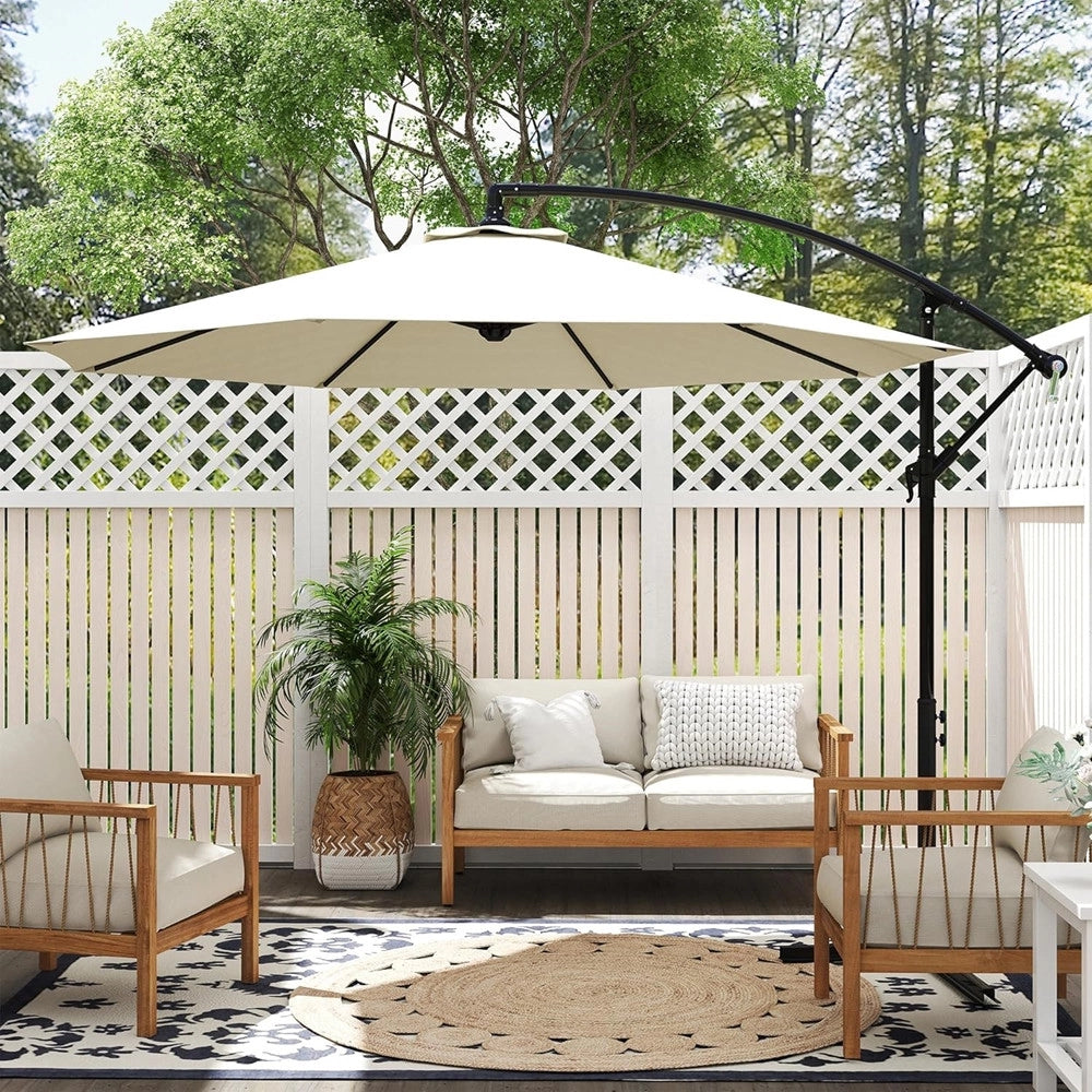 Trade Shop - Ombrellone Decentrato Inclinabile 3mt Con Base A Croce Manovella Da Esterno Giardino - Beige