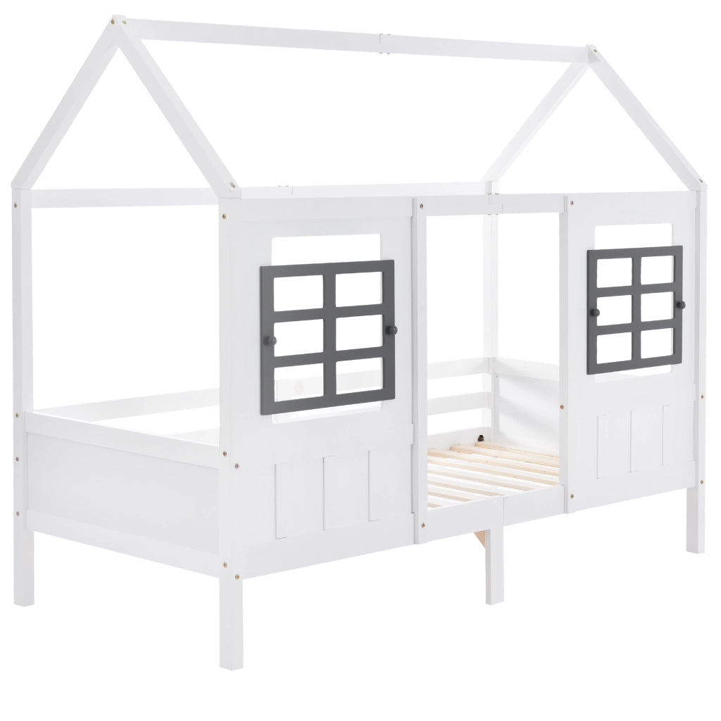 Letto Casetta per Bambini ¨C MINIMAL ¨C Pino e MDF Bianco, 90x200
