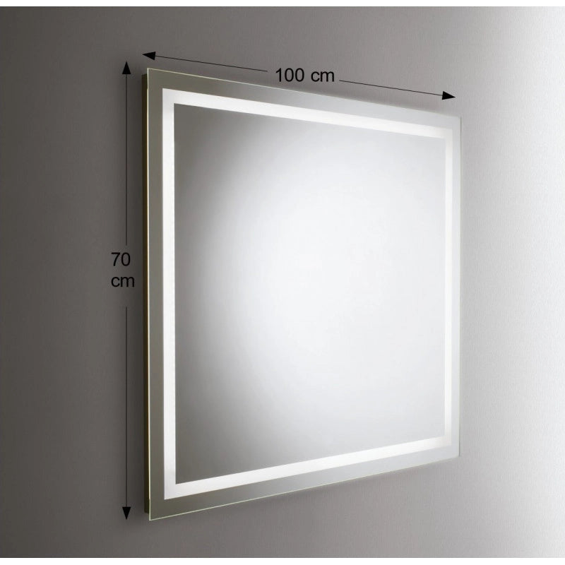 Specchio da Parete Retroilluminato a LED 100X70 cm spessoer 4 mm con Telaio Bianco in Plastica