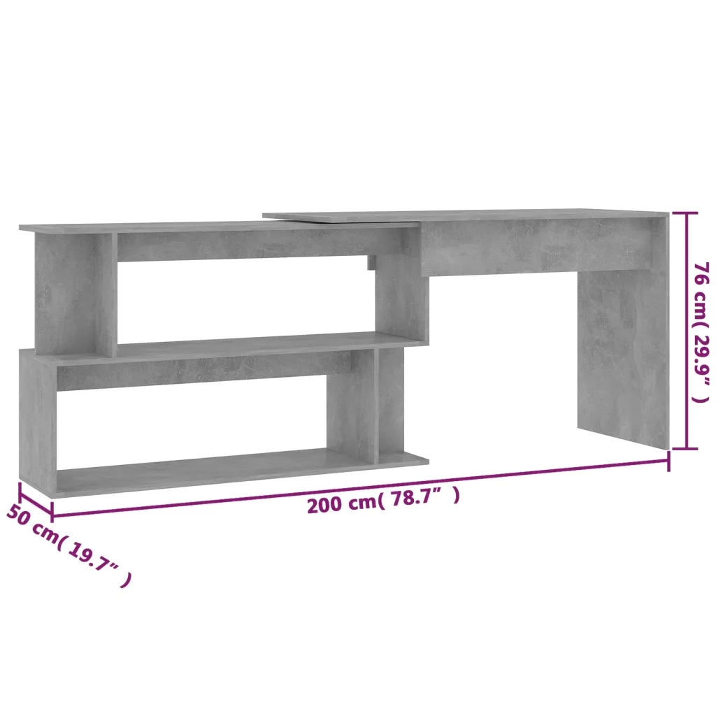 Scrivania Angolo Grigio Cemento 200x50x76 cm Legno Multistrato 801102