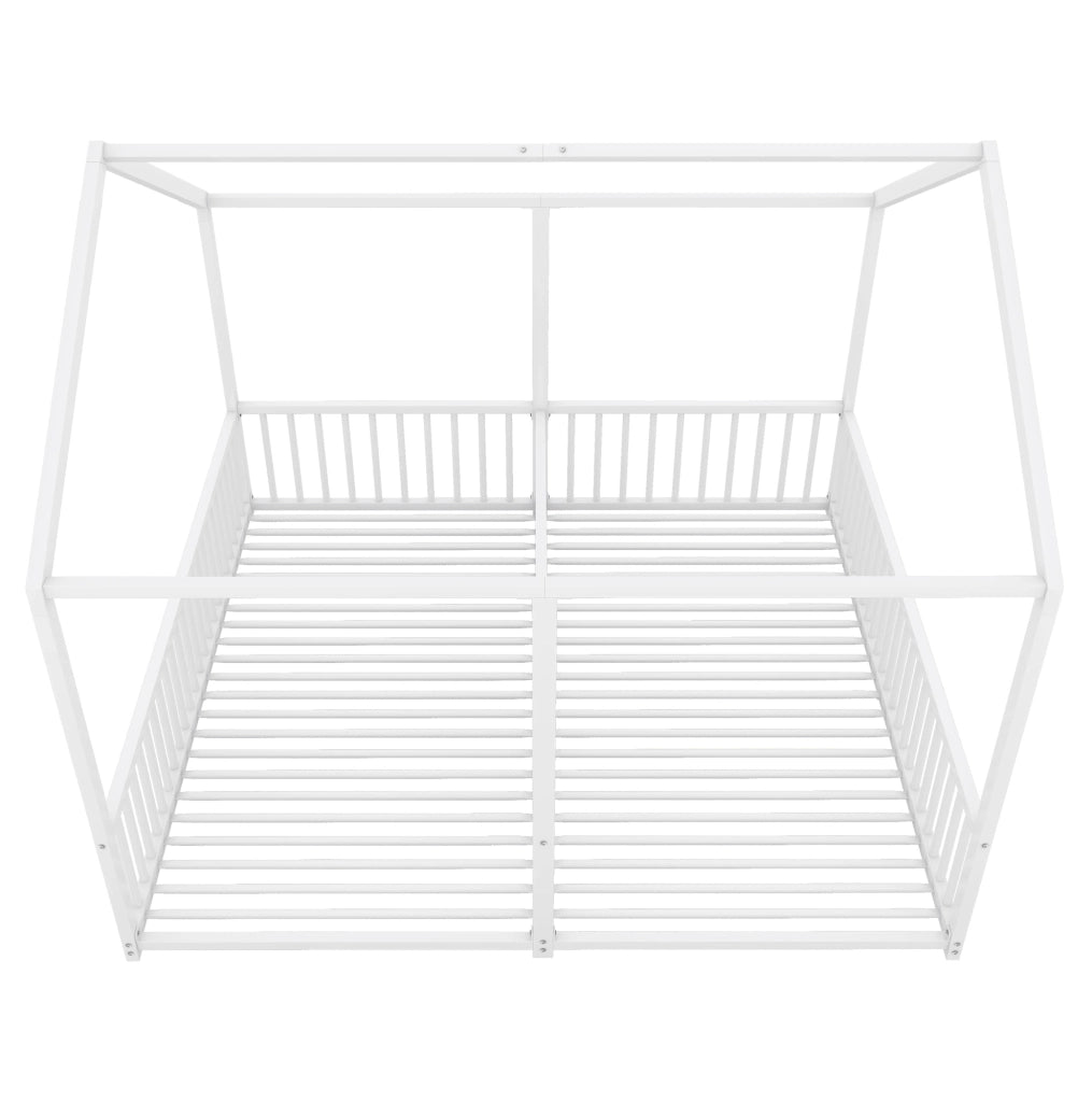 Letto per bambini in metallo 90x200 cm con sponda, forma a casetta, bianco