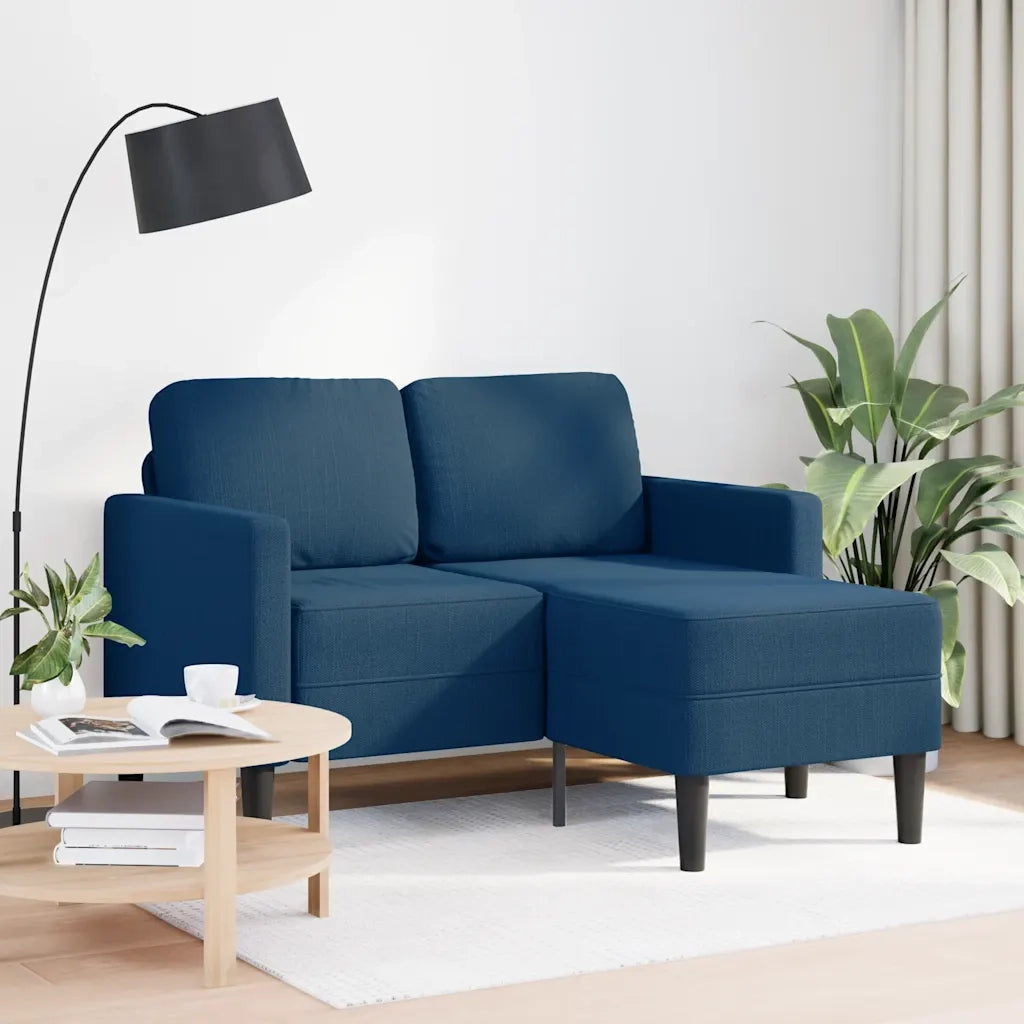 Divano 2 Posti con Chaise longue a L Blu 125 cm in Tessuto 4107066