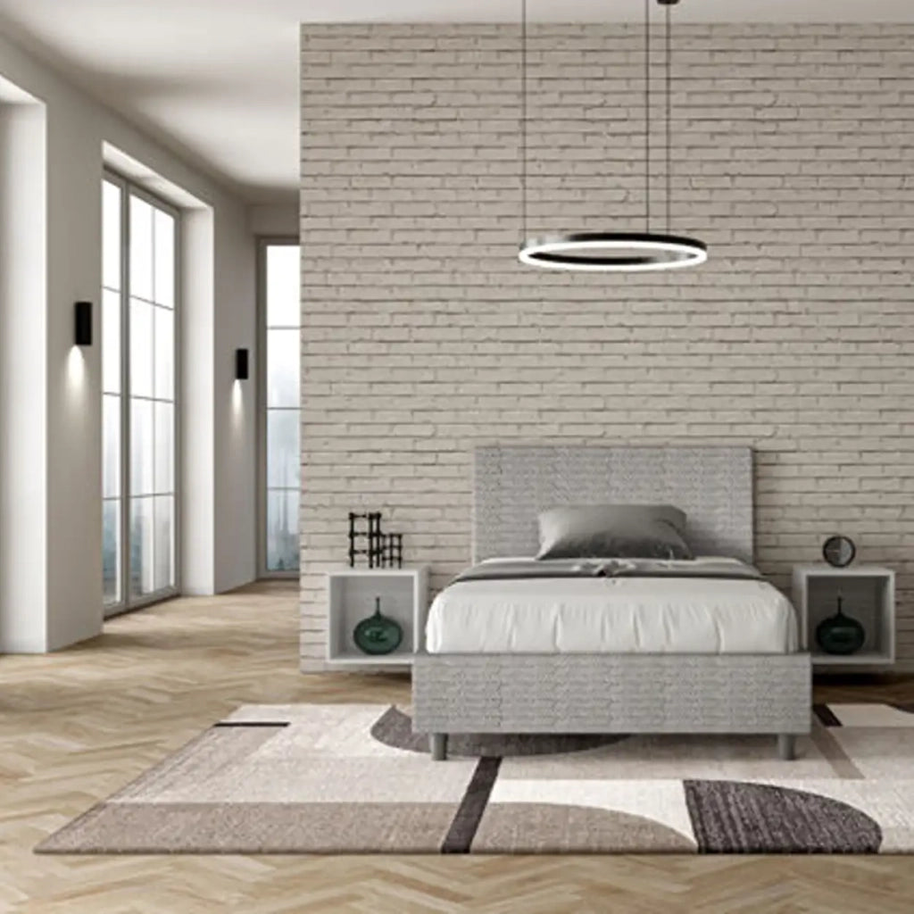 Letto una piazza e mezza con rete imbottito 120x210 tessuto Aragona 1 bianco Adele