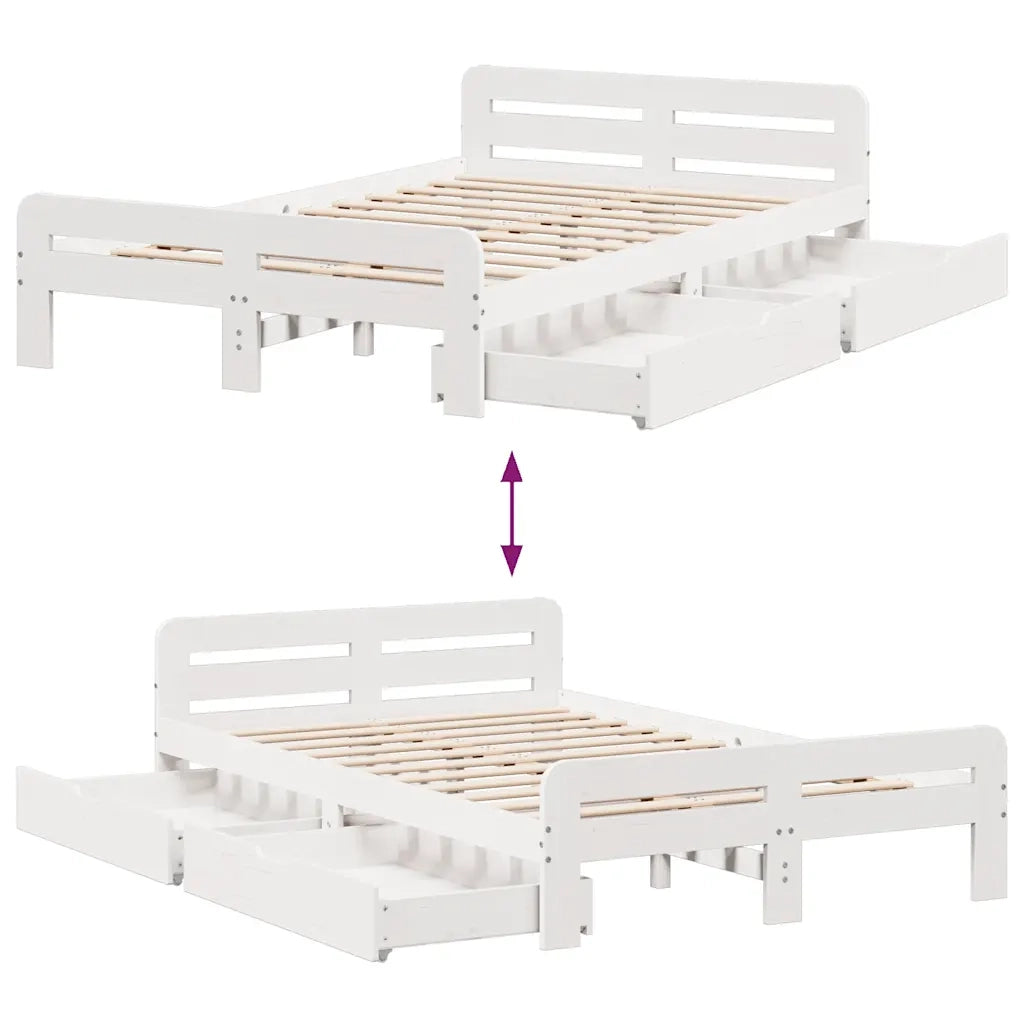 Letto senza Materasso Bianco 135x190 cm Legno Massello di Pino 3309054