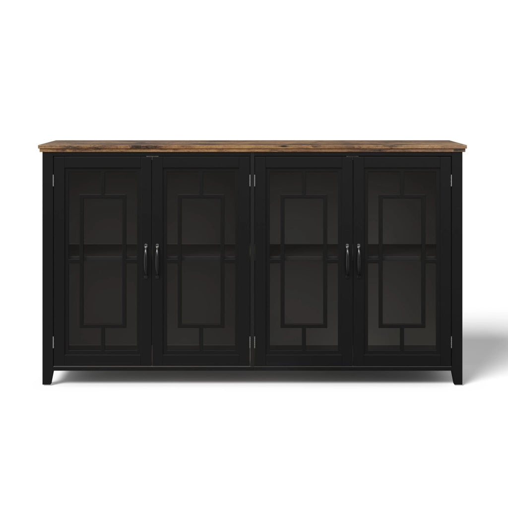 Credenza 160x40x86 cm con ante in vetro e sistema antiribaltamento in MDF nera