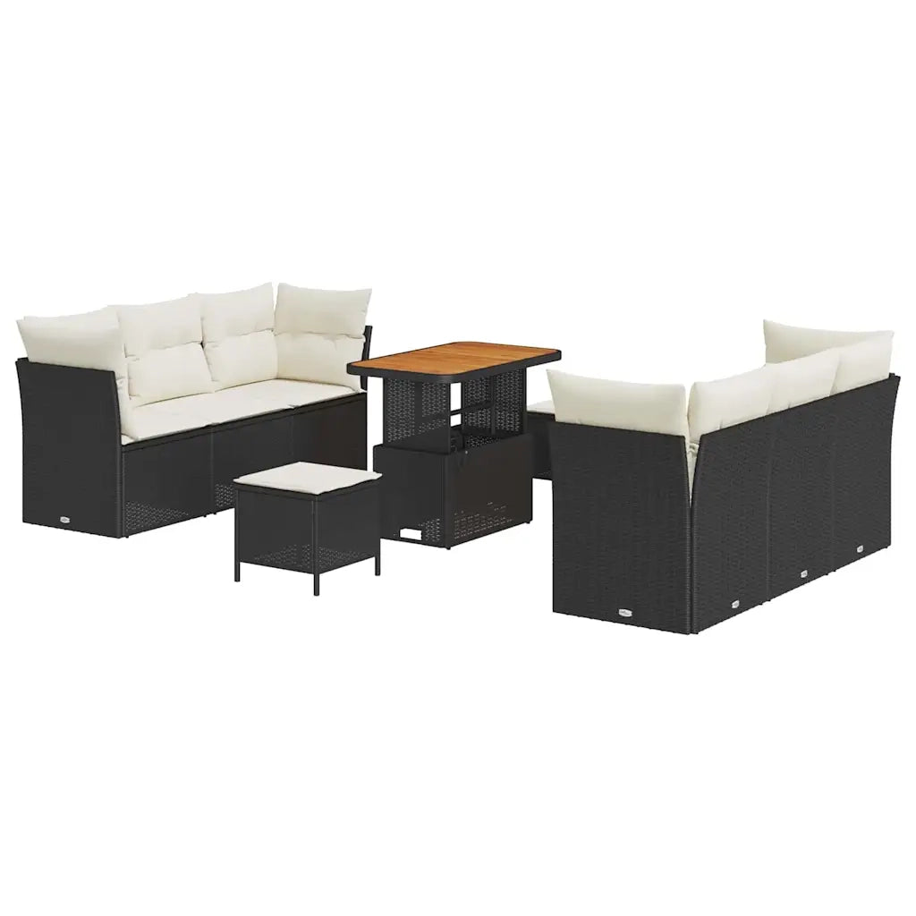 vidaXL Set Divano da Giardino 9 pcs Nero polyrattan