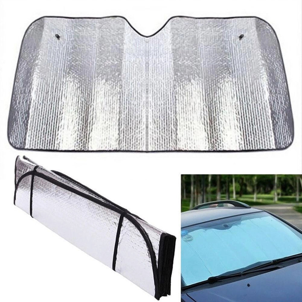 Trade Shop - Parasole Parabrezza Metallico Per Auto Con Ventose Cruscotto Sole Caldo 130x60 -