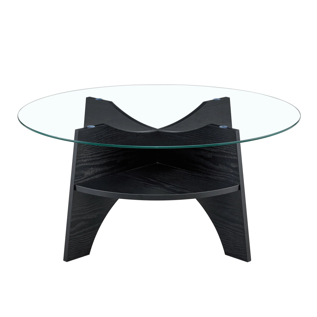 Tavolino da caffè rotondo con base in MDF e piano in vetro - per soggiorno - Ø 80 cm