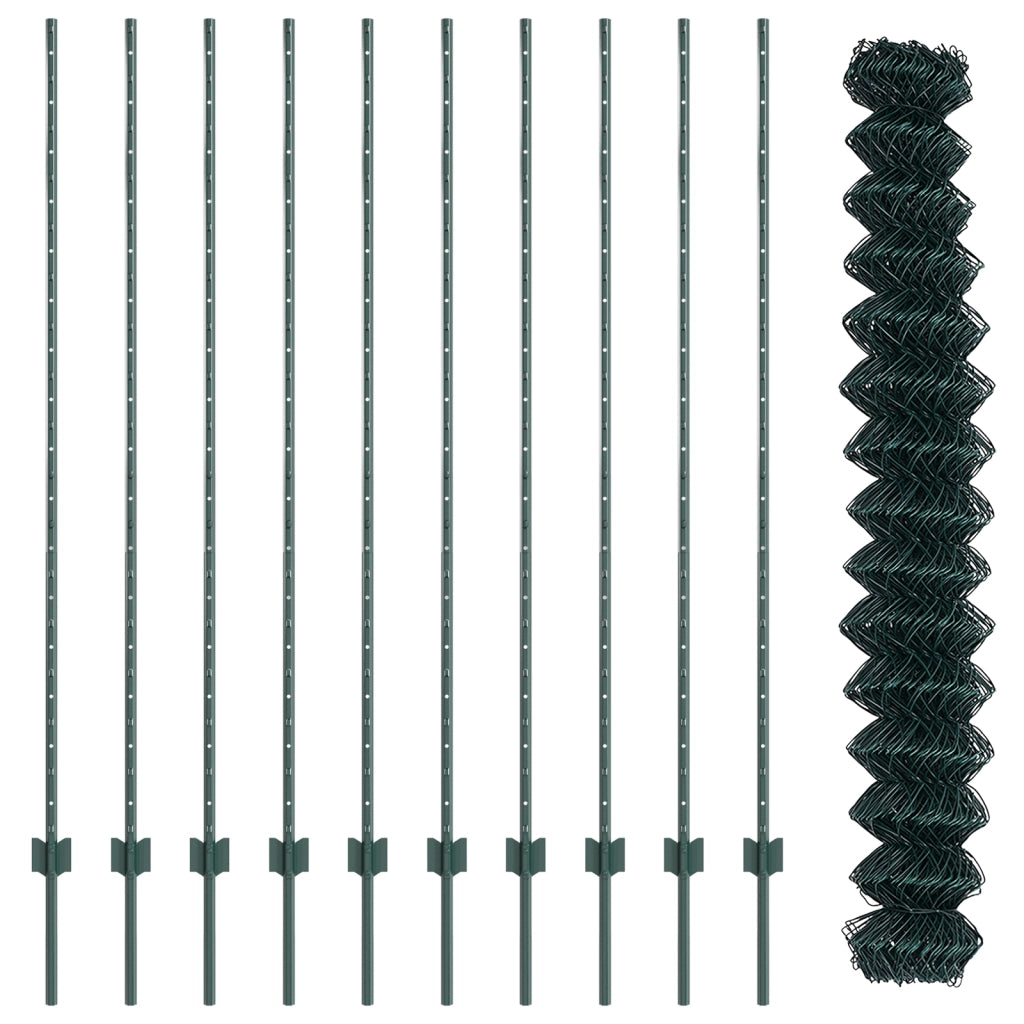Recinzione a Maglie con 10 Pali U Verde 1,6x10 m Acciaio