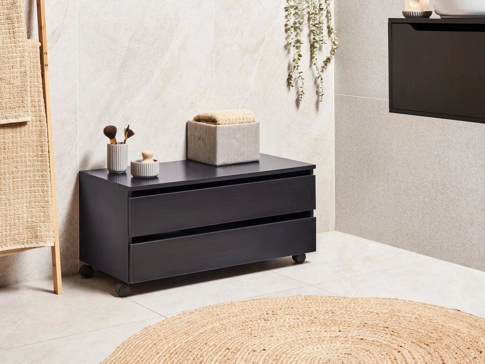 Mobile da bagno Nero MDP Materiale sintetico Ruote Cassetti Stoccaggio Mobili da bagno
