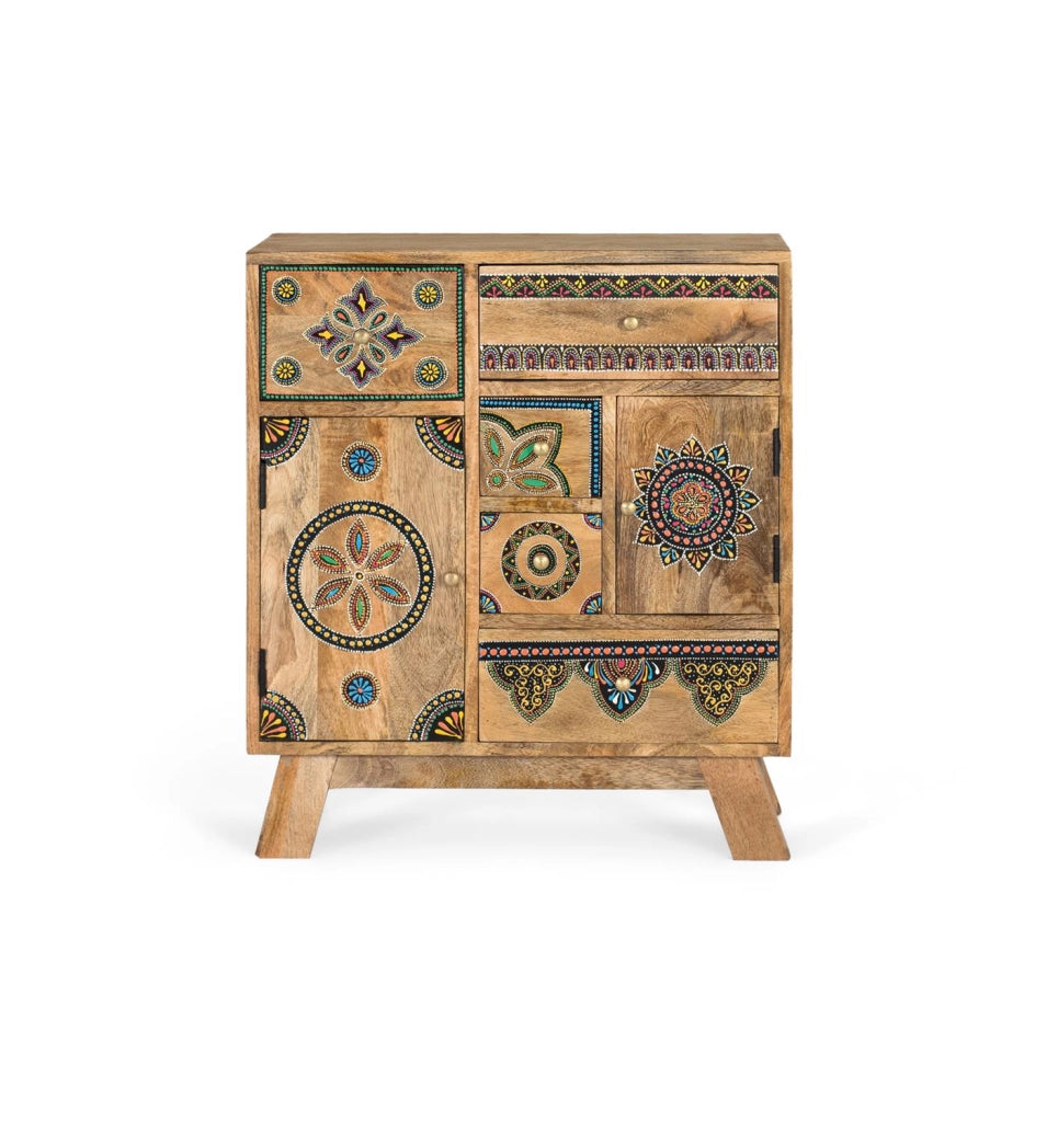 Cassettiera realizzata a mano in legno di mango