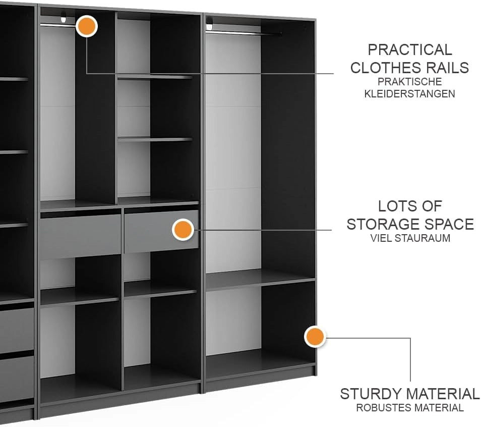 Armadio Elmo, Antracite, 280 x 200 cm Set di 3, per una conservazione flessibile di diversi capi di abbigliamento