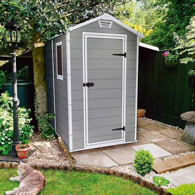 Keter 7802.280 Manor Casetta da Giardino in Resina con Pavimento e Finestra 130x192x198 cm colore Grigio