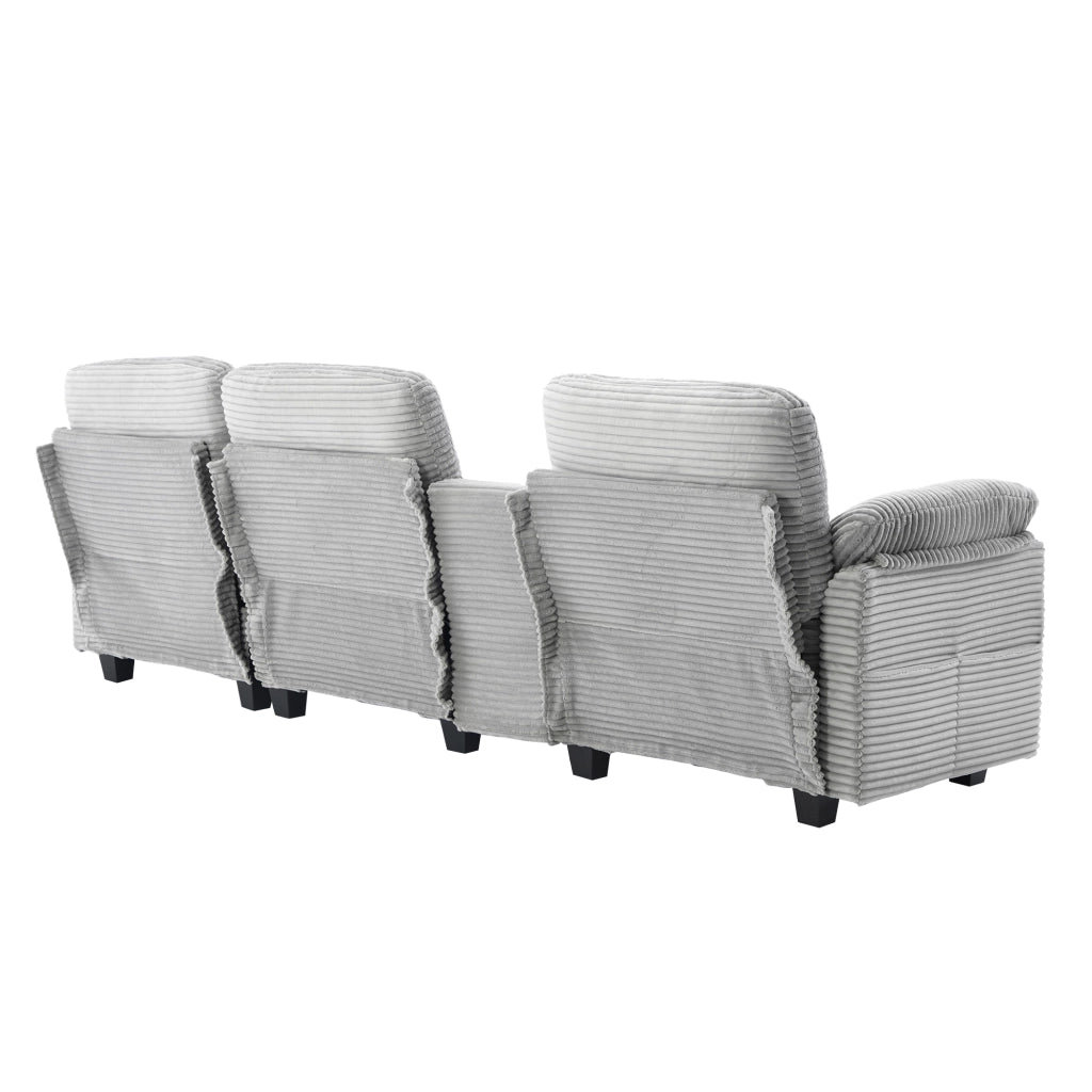Divano in tessuto Cord - Zephmum- Grande con comfort foam, console centrale rimovibile, USB-C, pouf mobile
