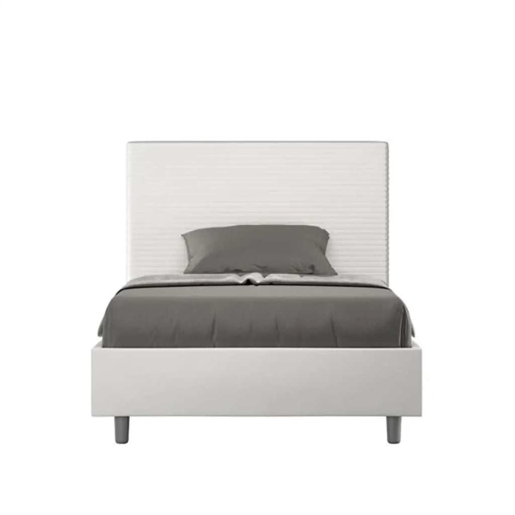 Letto matrimoniale francese contenitore imbottito 140x190 similpelle bianco Focus