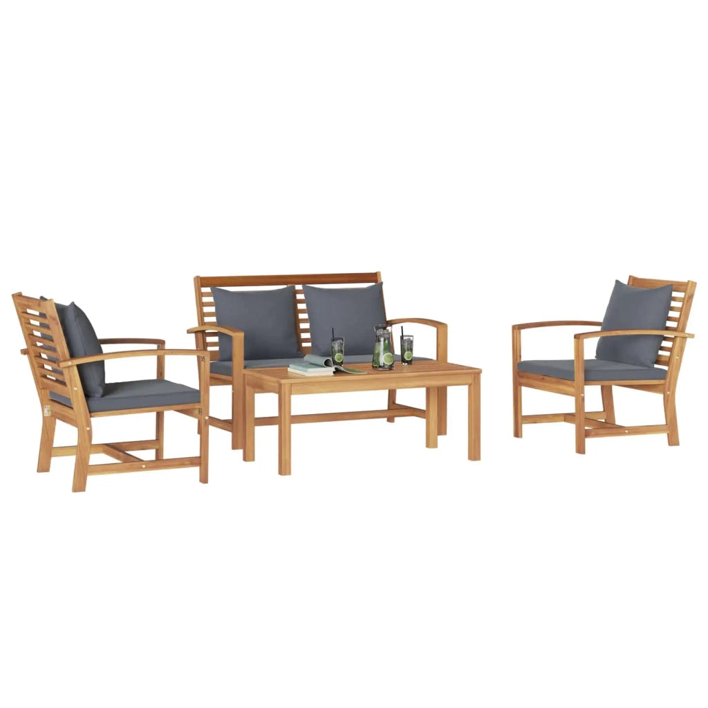 Set Divano da Giardino 4 pcs Naturale Legno di teak solido