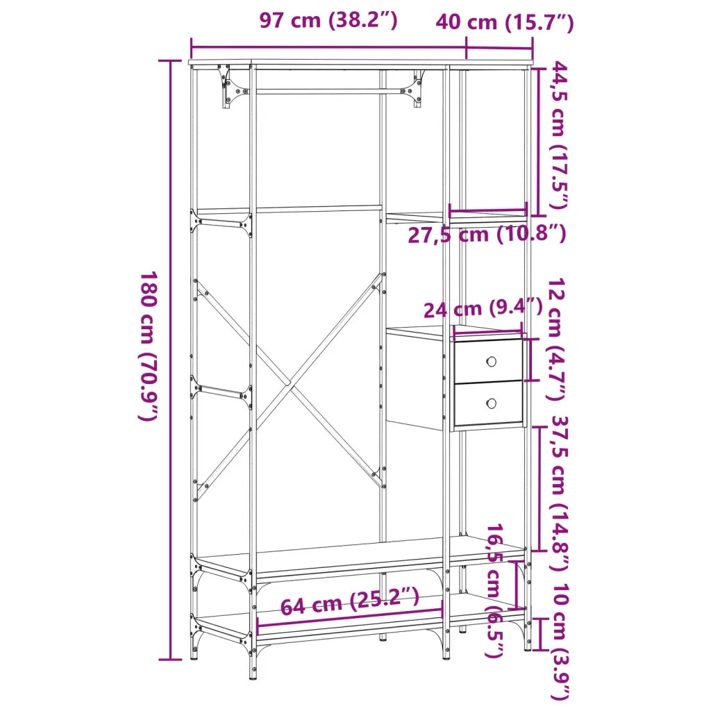 Appendiabiti con Scaffali Grigio Sonoma in Legno Multistrato CFW8133669