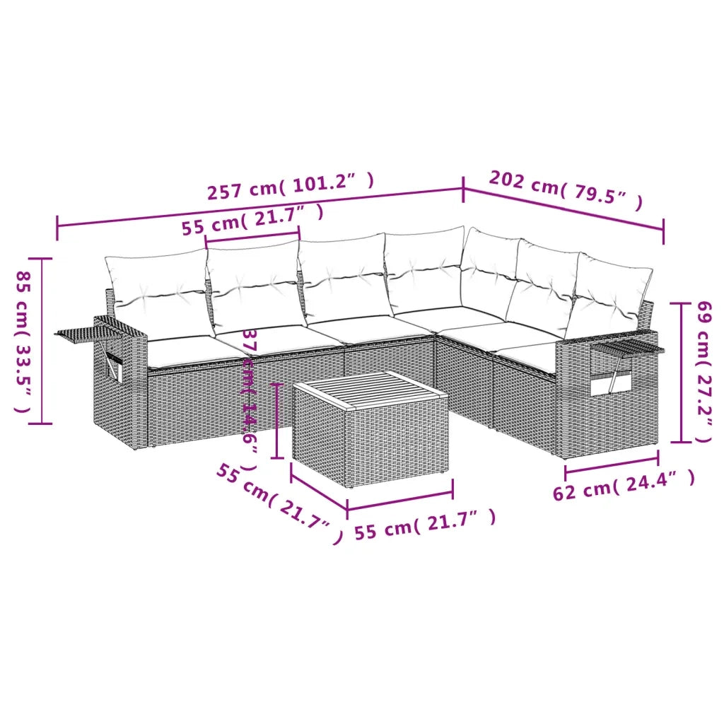 Set Divani da Giardino con Cuscini 7pz Nero Polyrattan 3256909