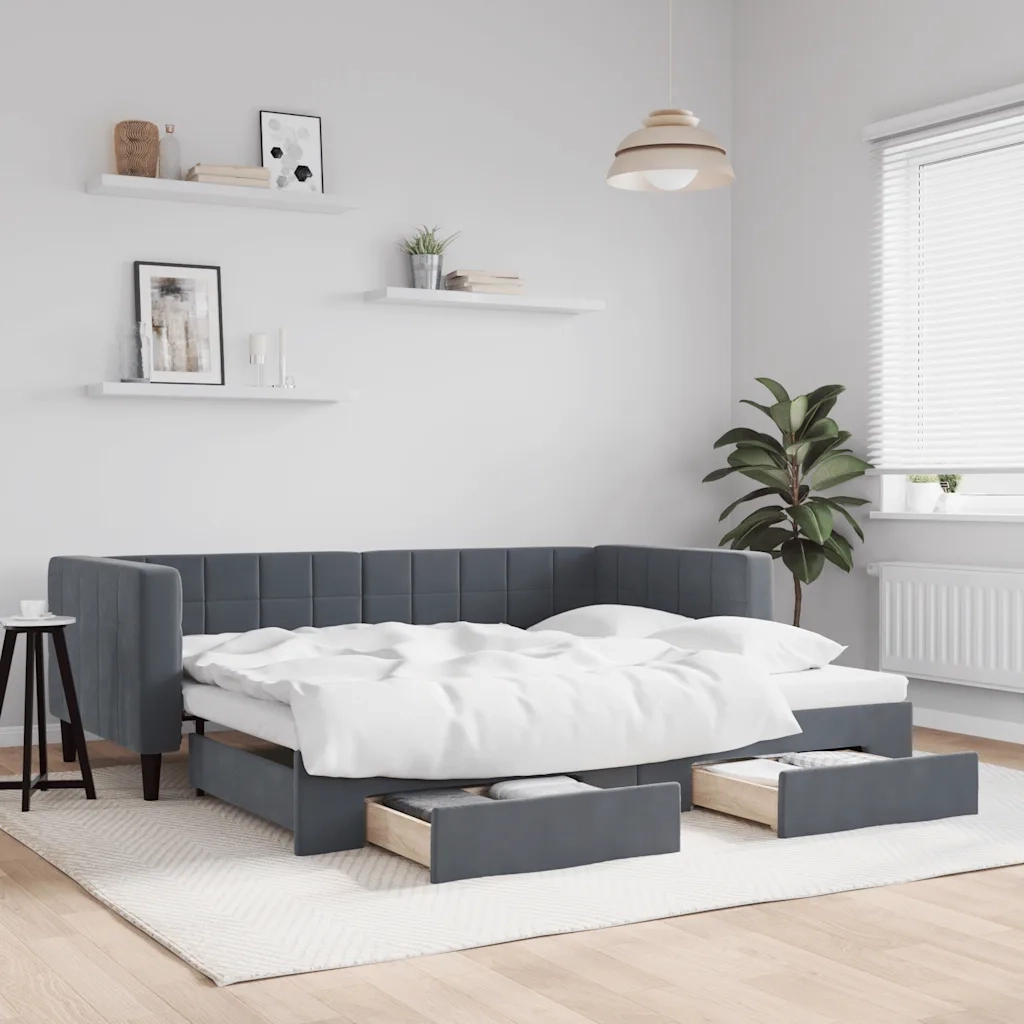 Divano Letto Estraibile Cassetti-Sofa Letto-Daybed Grigio Scuro 90x190cm Velluto 663619