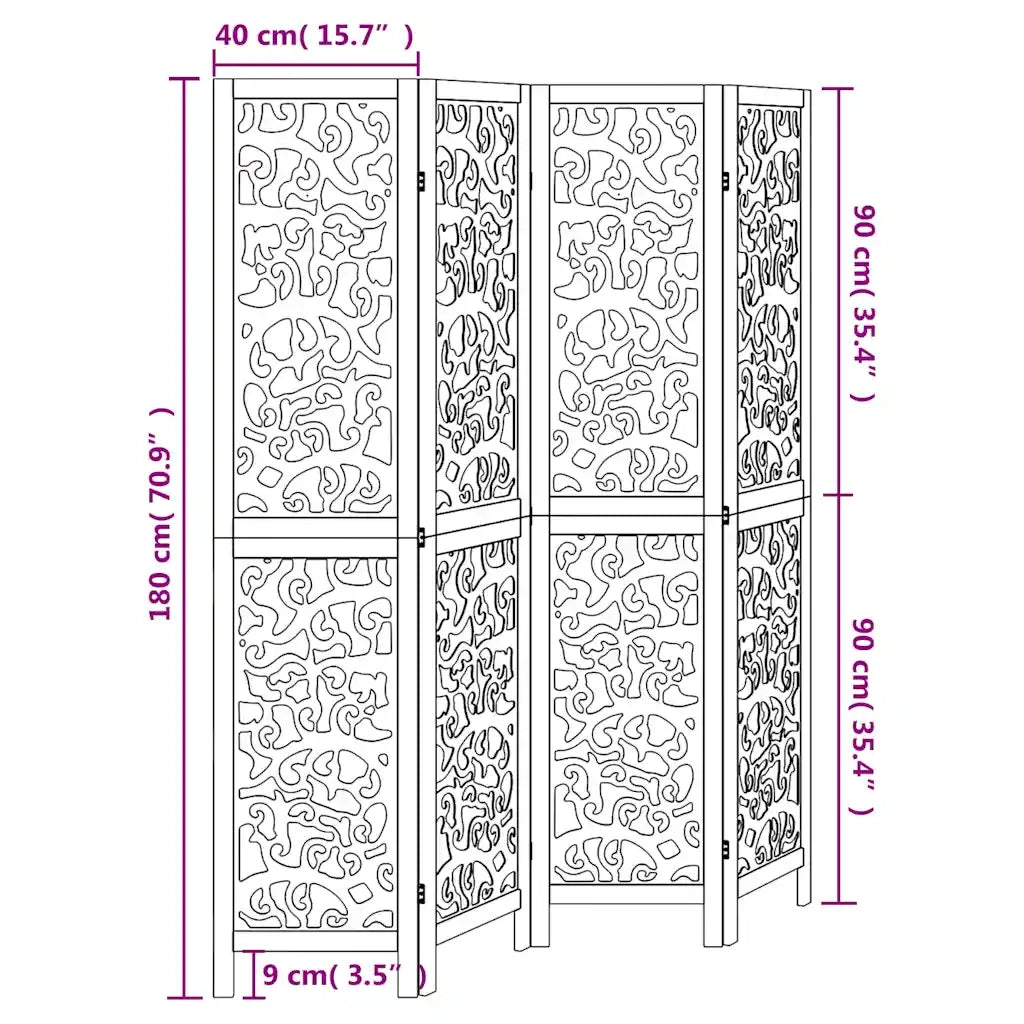 Divisorio Ambienti | Divider per stanze | Paravento 4Pannelli Bianco Legno Massello di Paulownia