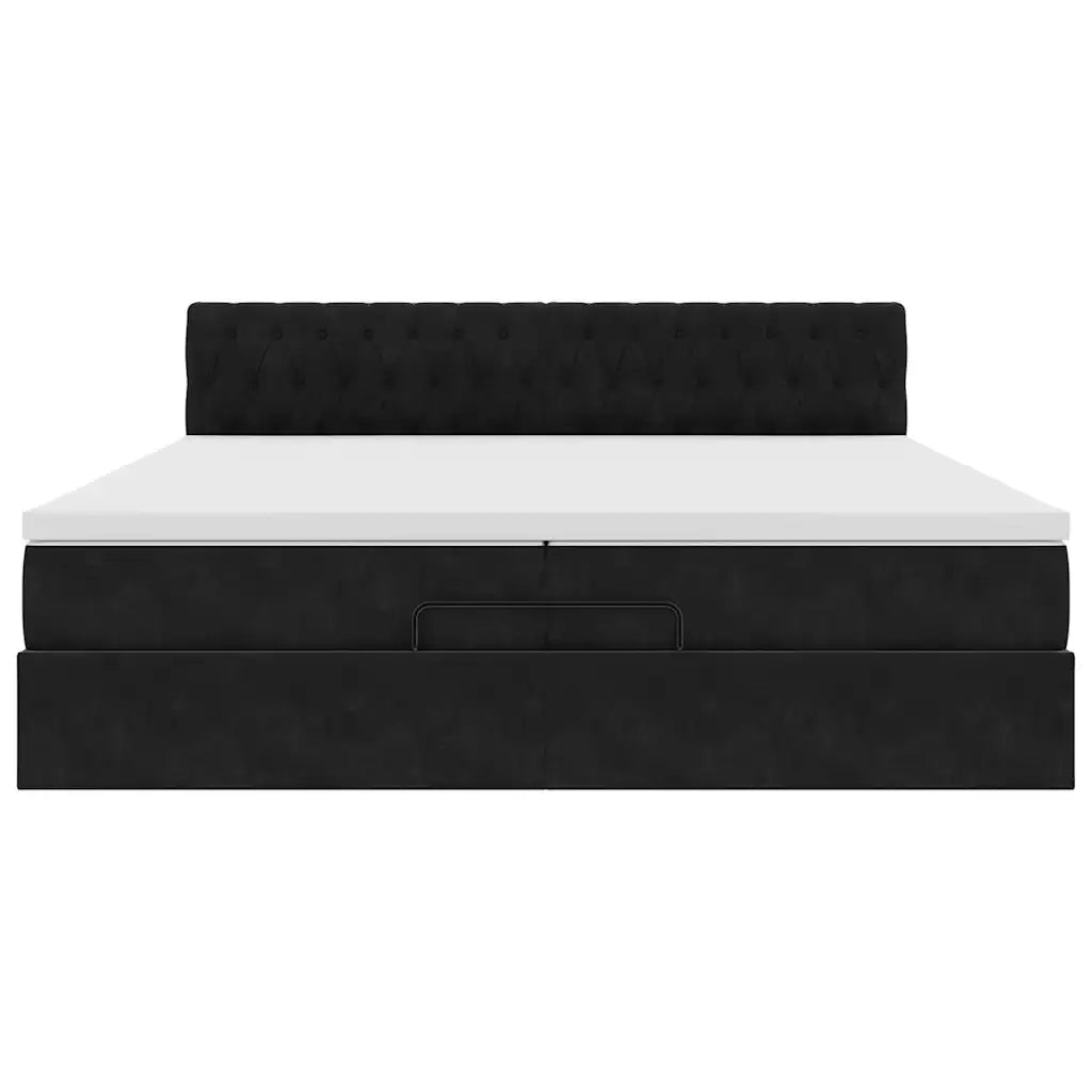 Struttura Letto Pouf con Materasso Nero 200x200 cm in Velluto 3311869