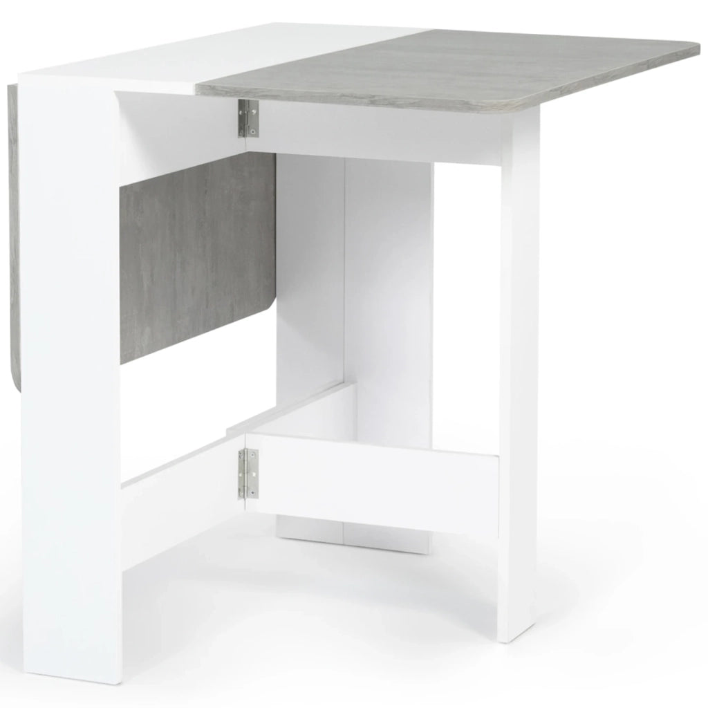 IDMarket - Tavolo consolle pieghevole EDI per 2-4 persone, bianca, con piano effetto cemento
