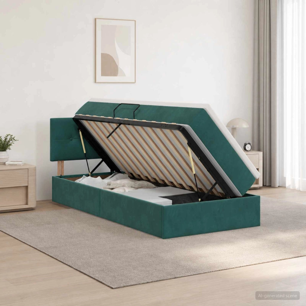 Letto con Contenitore Verde Scuro 100 x 200 cm Velluto 3458790