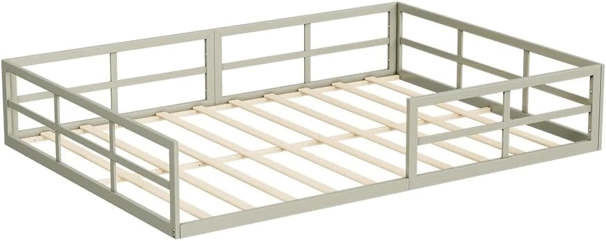 Letto a pavimento Minno 140x200, letto bambini in metallo, letto Montessori con protezione anticaduta, bassa altezza d’ingresso, greige
