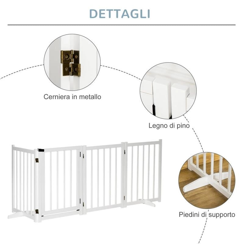 CANCELLINO PIEGHEVOLE PER CANI PICCOLA/MEDIA TAGLIA CON SERRATURA IN LEGNO 237.5X36X80CM - BIANCO