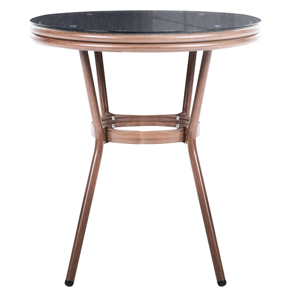 Tavolo da giardino con piano in rattan PE grigio, ø 70 cm struttura in vetro e alluminio