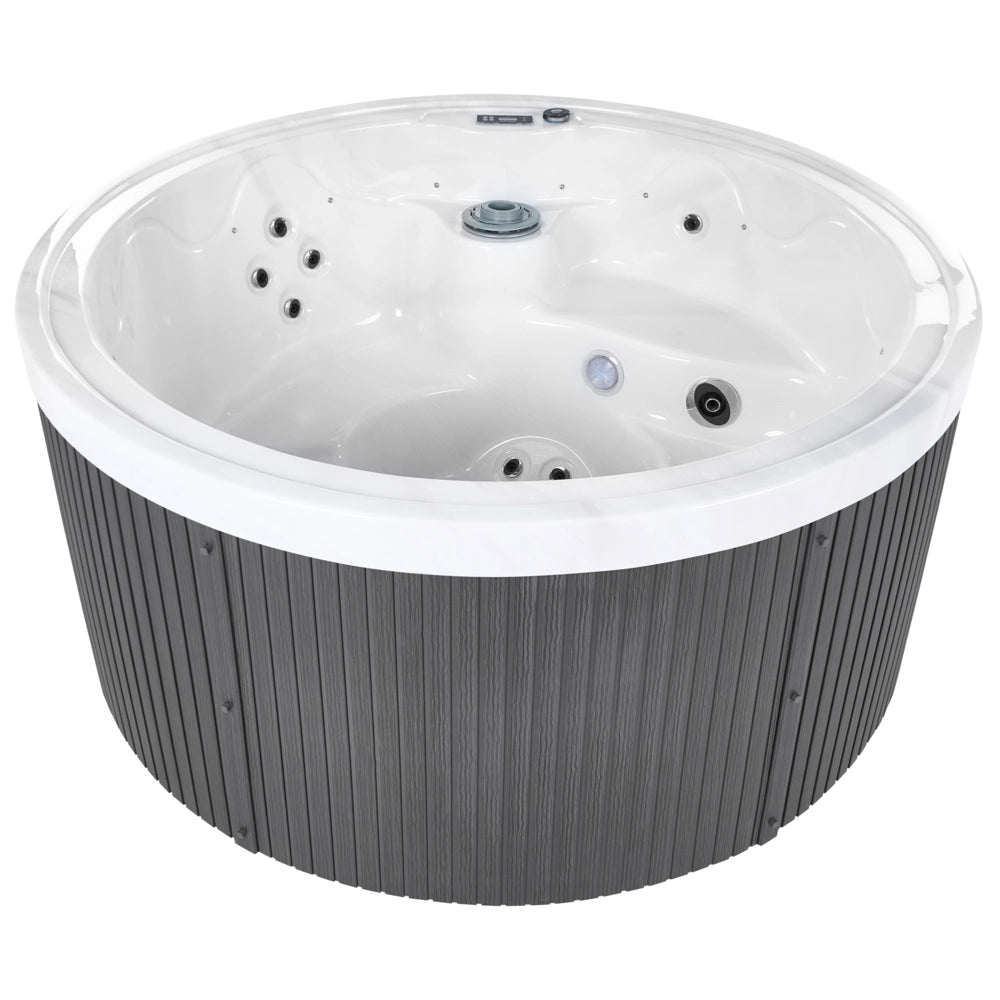 Vasca idromassaggio Grigio Acrilico 198 cm 22 Getti Marrone Pannelli Esterni Rotondi con Riscaldamento LED