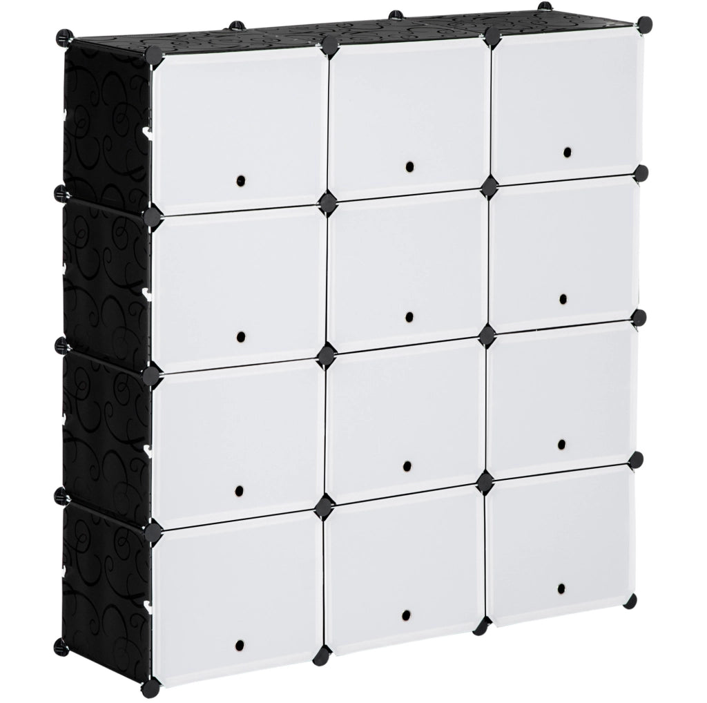 Scarpiera modulare 125x32x125 cm con 12 cubi; 2 livelli; in plastica nera