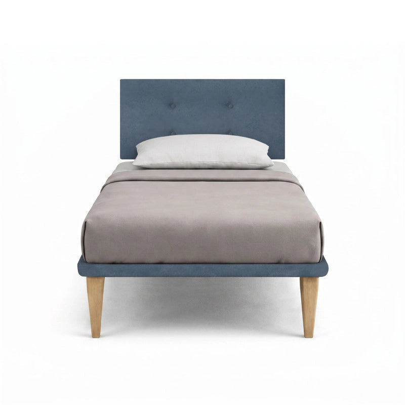 Letto imbottito Singolo 80x190 cm Button - Con rete,Microfibra,Blu