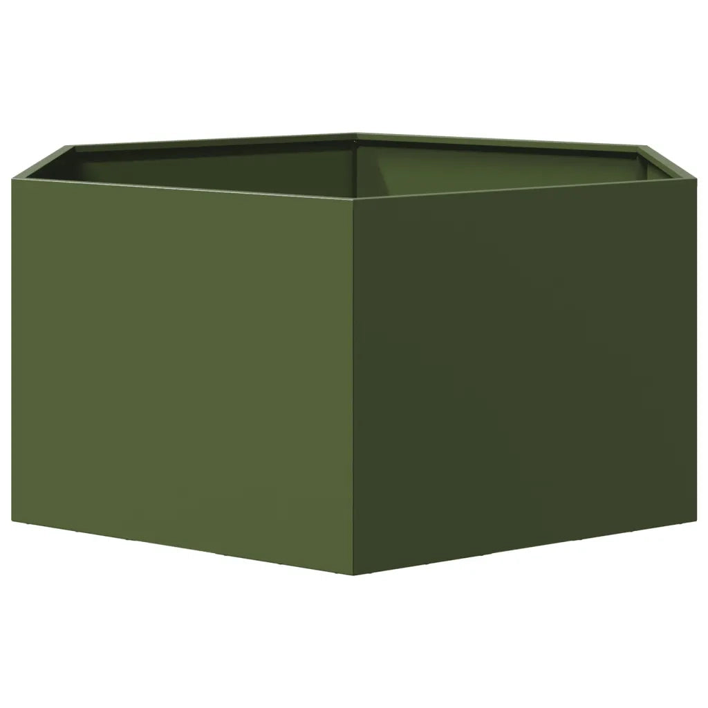 Fioriera da Giardino Verde Oliva Esagono 104x90x45 cm Acciaio