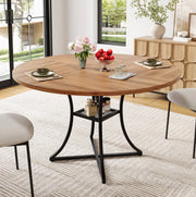 Tavolo rotondo da pranzo 100 cm in MDF effetto noce e metallo nero; con ripiano inferiore