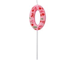 Candela numerata per torta, tema frutta rosa dolce, decorazione per feste di compleanno e baby shower per donne e ragazze. (Numero 0)