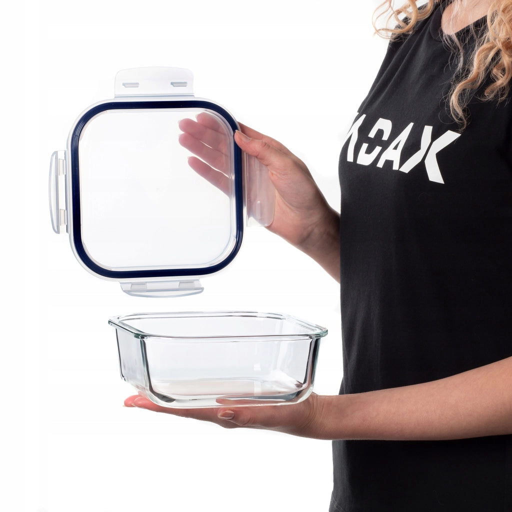 Contenitore per alimenti in vetro KADAX da 1100 ml con coperchio, ideale per il pranzo.