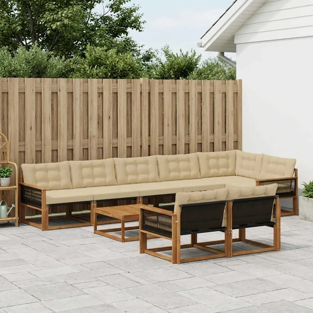 Set di divani da esterno con cuscino 9 pcs Naturale e Beige 3381521