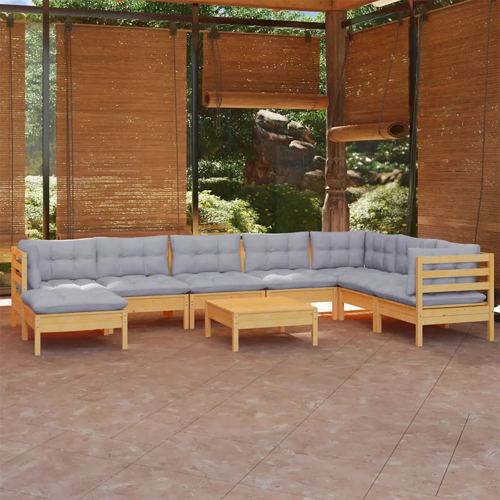 Set Divani da Giardino 9 pz con Cuscini Grigi Massello di Pinocod mxl 70034