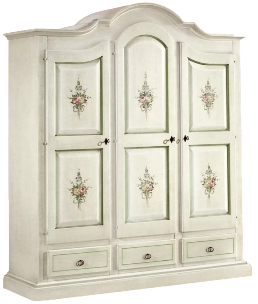 Armadio classico 3 porte bianco filo verde legno 185x62x220 (598) - Mobili 2G