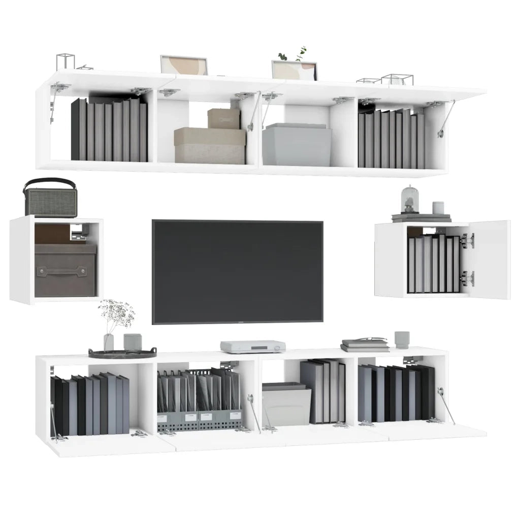Set di Mobili Porta TV 6 pz Bianco in Legno Multistrato 3114358
