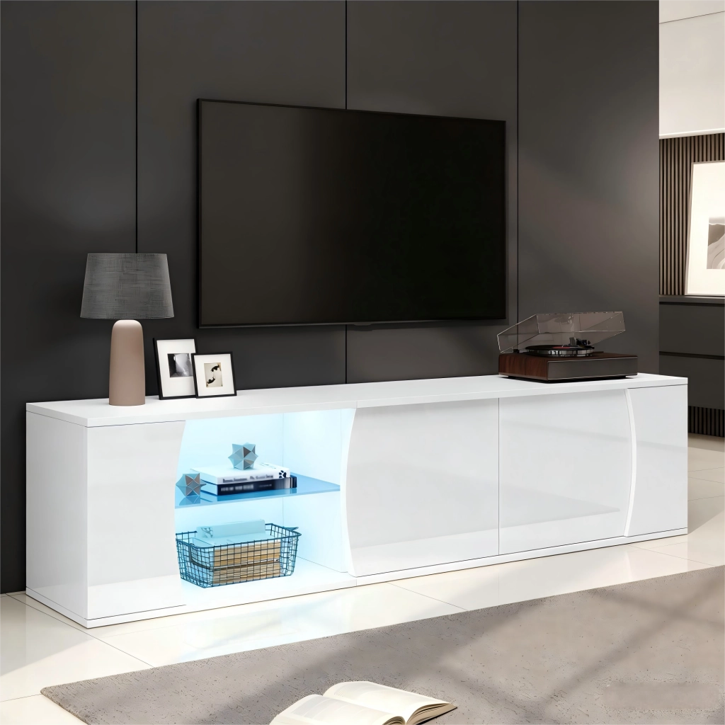 MOBILE TV 180x40x45 cm con 3 ante e LED bianco in pannello truciolare